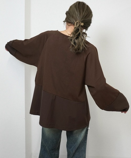 gossara(ゴサラ)の「【gossara 異素材MIX】ドロスト布帛ドッキングプルオーバー(Tシャツ/カットソー・レディース・ブラウン/オフホワイト/ブラック・FREE)」の7枚目の写真