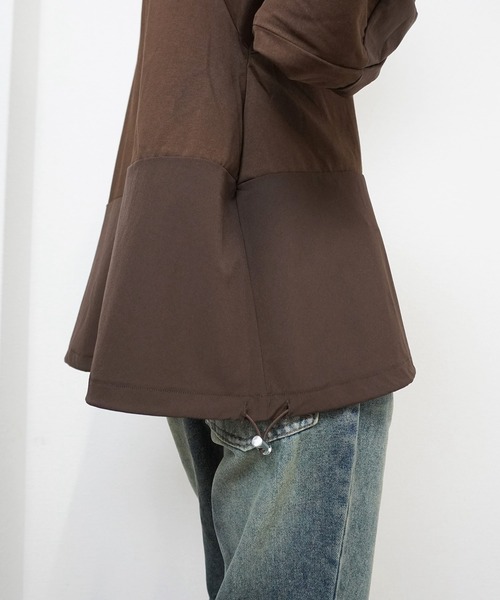 gossara(ゴサラ)の「【gossara 異素材MIX】ドロスト布帛ドッキングプルオーバー(Tシャツ/カットソー・レディース・ブラウン/オフホワイト/ブラック・FREE)」の8枚目の写真
