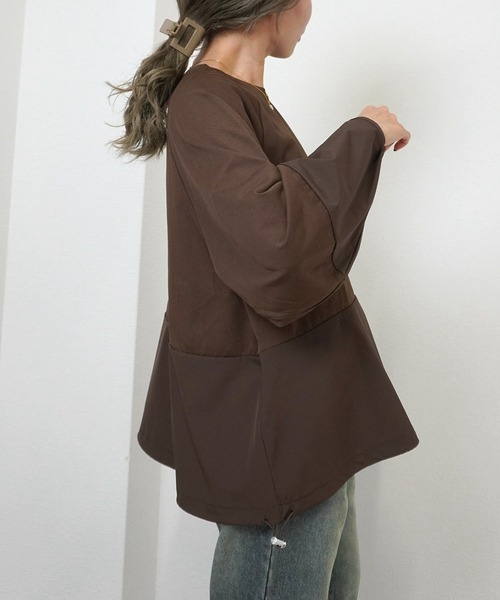 gossara(ゴサラ)の「【gossara 異素材MIX】ドロスト布帛ドッキングプルオーバー(Tシャツ/カットソー・レディース・ブラウン/オフホワイト/ブラック・FREE)」の6枚目の写真