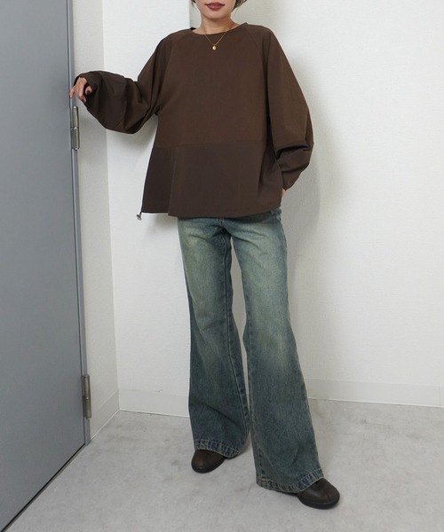 gossara(ゴサラ)の「【gossara 異素材MIX】ドロスト布帛ドッキングプルオーバー(Tシャツ/カットソー・レディース・ブラウン/オフホワイト/ブラック・FREE)」の10枚目の写真