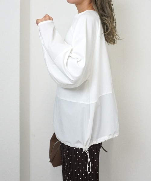 gossara(ゴサラ)の「【gossara 異素材MIX】ドロスト布帛ドッキングプルオーバー(Tシャツ/カットソー・レディース・ブラウン/オフホワイト/ブラック・FREE)」の15枚目の写真