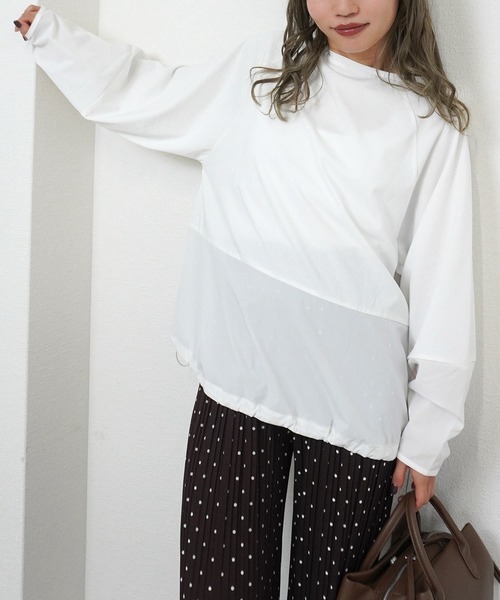 gossara(ゴサラ)の「【gossara 異素材MIX】ドロスト布帛ドッキングプルオーバー(Tシャツ/カットソー・レディース・ブラウン/オフホワイト/ブラック・FREE)」の14枚目の写真