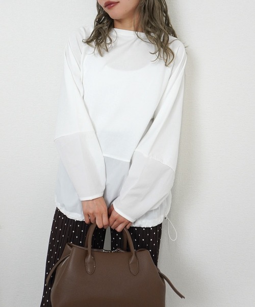 gossara(ゴサラ)の「【gossara 異素材MIX】ドロスト布帛ドッキングプルオーバー(Tシャツ/カットソー・レディース・ブラウン/オフホワイト/ブラック・FREE)」の13枚目の写真