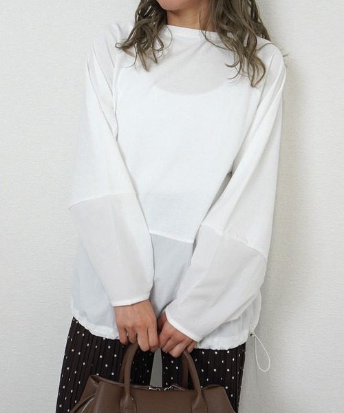 gossara(ゴサラ)の「【gossara 異素材MIX】ドロスト布帛ドッキングプルオーバー(Tシャツ/カットソー・レディース・ブラウン/オフホワイト/ブラック・FREE)」の12枚目の写真
