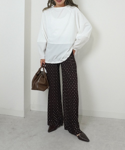 gossara(ゴサラ)の「【gossara 異素材MIX】ドロスト布帛ドッキングプルオーバー(Tシャツ/カットソー・レディース・ブラウン/オフホワイト/ブラック・FREE)」の18枚目の写真
