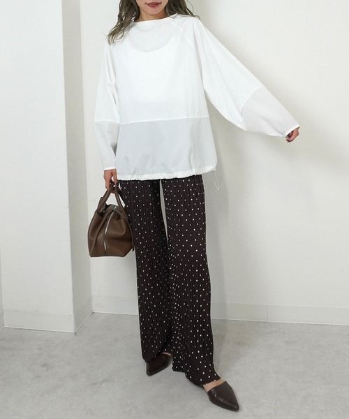 gossara(ゴサラ)の「【gossara 異素材MIX】ドロスト布帛ドッキングプルオーバー(Tシャツ/カットソー・レディース・ブラウン/オフホワイト/ブラック・FREE)」の19枚目の写真