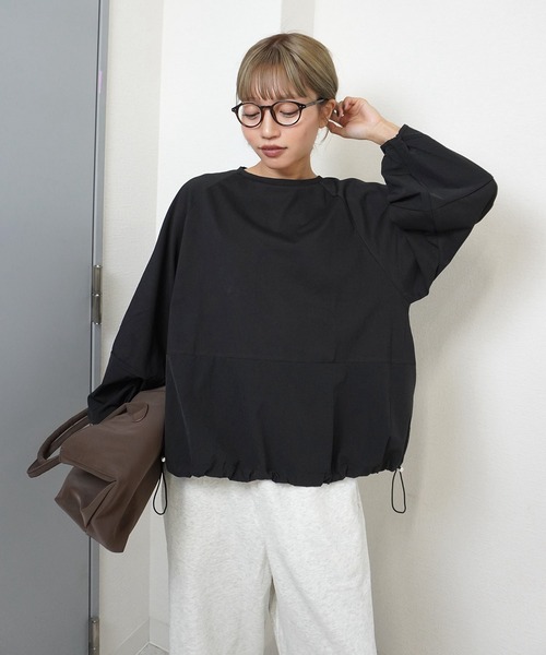 gossara(ゴサラ)の「【gossara 異素材MIX】ドロスト布帛ドッキングプルオーバー(Tシャツ/カットソー・レディース・ブラウン/オフホワイト/ブラック・FREE)」の20枚目の写真
