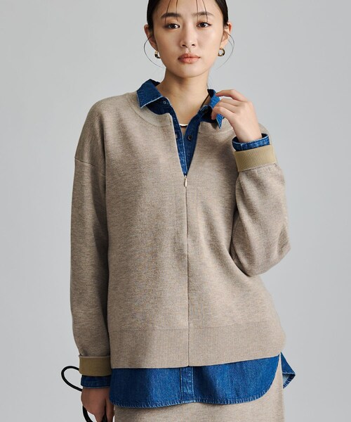 INDIVI（インディヴィ）の「【SETUP可／袖口裏 配色】ウーリーWフェイスニット（ニット/セーター・レディース・チャコールグレー/ブラウン系8/ライトグレー系8・05/38/15 /34/13）」の3枚目の写真