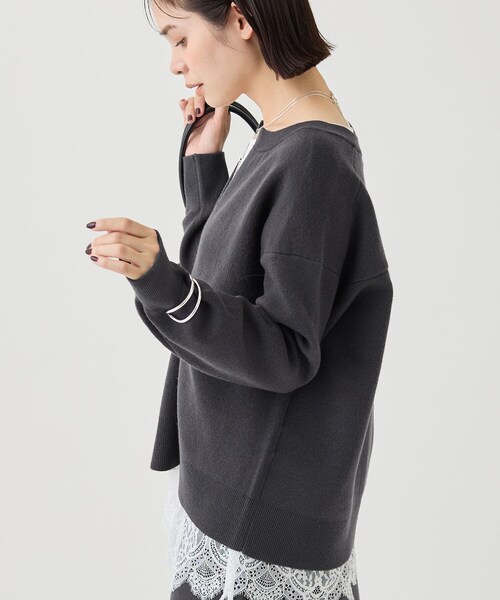 INDIVI（インディヴィ）の「【SETUP可／袖口裏 配色】ウーリーWフェイスニット（ニット/セーター・レディース・チャコールグレー/ブラウン系8/ライトグレー系8・05/38/15 /34/13）」の10枚目の写真