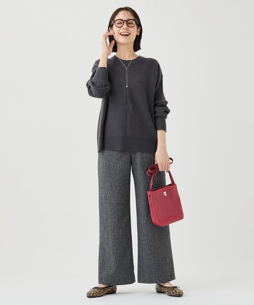 INDIVI（インディヴィ）の「【SETUP可／袖口裏 配色】ウーリーWフェイスニット（ニット/セーター・レディース・チャコールグレー/ブラウン系8/ライトグレー系8・05/38/15 /34/13）」の13枚目の写真