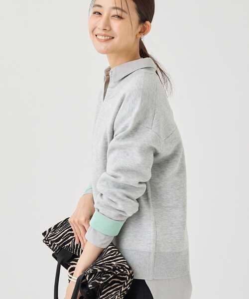 INDIVI（インディヴィ）の「【SETUP可／袖口裏 配色】ウーリーWフェイスニット（ニット/セーター・レディース・チャコールグレー/ブラウン系8/ライトグレー系8・05/38/15 /34/13）」の15枚目の写真