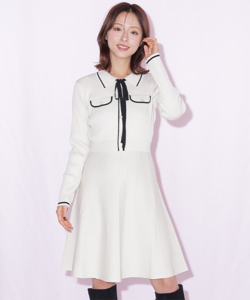 JILL by JILL STUART(ジルバイジルスチュアート)の「配色ラインニットミニワンピース長袖(ワンピース・レディース・ピンク/ブラック/ホワイト・FREE)」の20枚目の写真