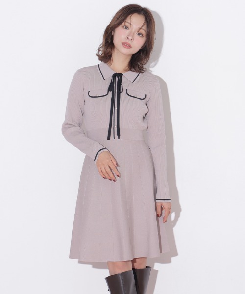 JILL by JILL STUART(ジルバイジルスチュアート)の「配色ラインニットミニワンピース長袖(ワンピース・レディース・ピンク/ブラック/ホワイト・FREE)」の14枚目の写真