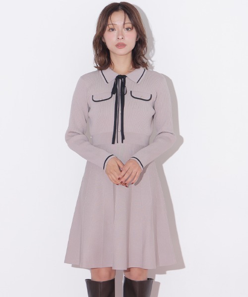 JILL by JILL STUART(ジルバイジルスチュアート)の「配色ラインニットミニワンピース長袖(ワンピース・レディース・ピンク/ブラック/ホワイト・FREE)」の15枚目の写真