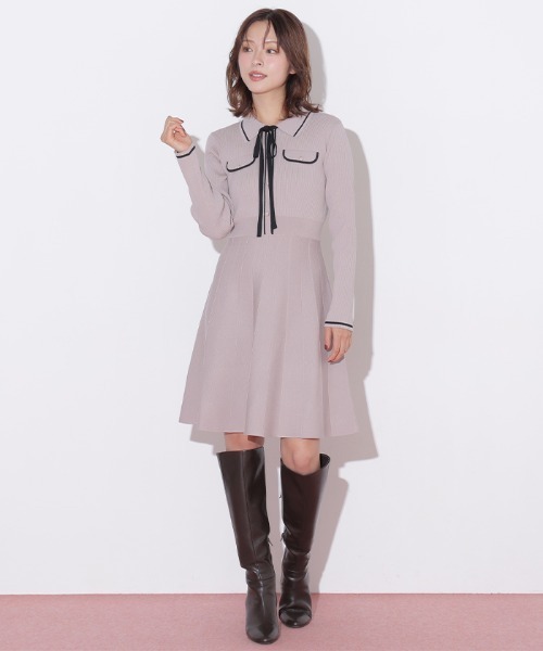 JILL by JILL STUART(ジルバイジルスチュアート)の「配色ラインニットミニワンピース長袖(ワンピース・レディース・ピンク/ブラック/ホワイト・FREE)」の17枚目の写真