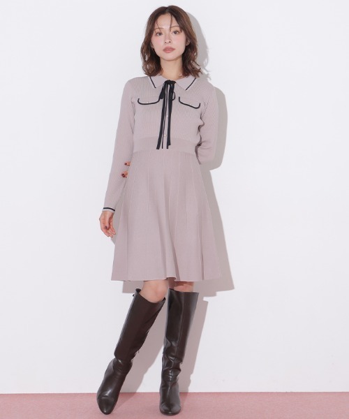 JILL by JILL STUART(ジルバイジルスチュアート)の「配色ラインニットミニワンピース長袖(ワンピース・レディース・ピンク/ブラック/ホワイト・FREE)」の19枚目の写真