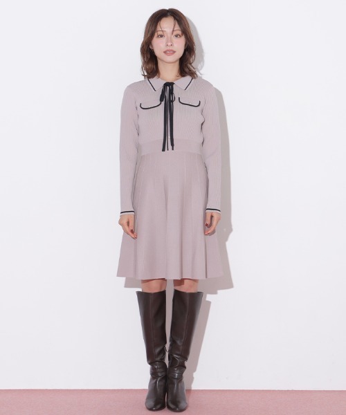 JILL by JILL STUART(ジルバイジルスチュアート)の「配色ラインニットミニワンピース長袖(ワンピース・レディース・ピンク/ブラック/ホワイト・FREE)」の18枚目の写真