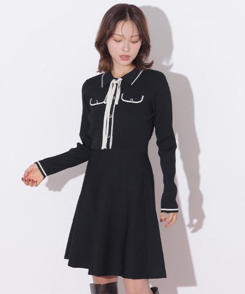 JILL by JILL STUART(ジルバイジルスチュアート)の「配色ラインニットミニワンピース長袖(ワンピース・レディース・ピンク/ブラック/ホワイト・FREE)」の8枚目の写真