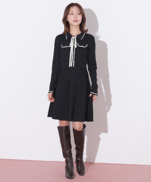 JILL by JILL STUART(ジルバイジルスチュアート)の「配色ラインニットミニワンピース長袖(ワンピース・レディース・ピンク/ブラック/ホワイト・FREE)」の11枚目の写真