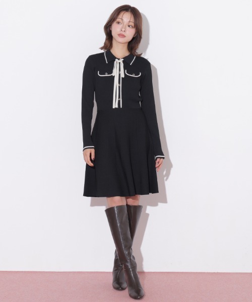JILL by JILL STUART(ジルバイジルスチュアート)の「配色ラインニットミニワンピース長袖(ワンピース・レディース・ピンク/ブラック/ホワイト・FREE)」の10枚目の写真