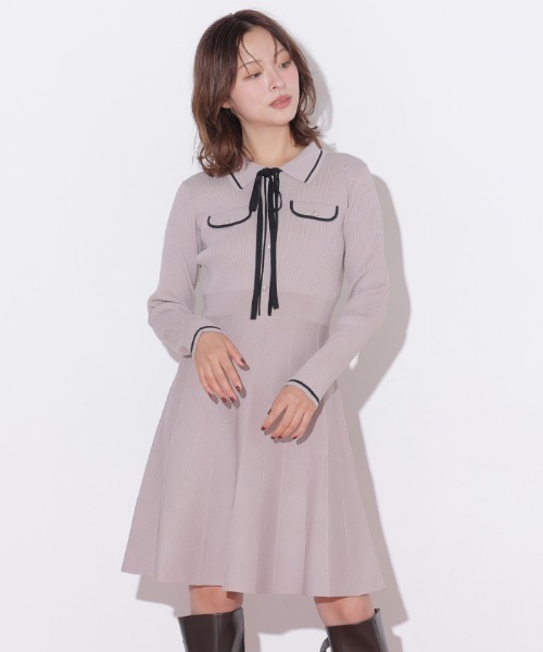 JILL by JILL STUART(ジルバイジルスチュアート)の「配色ラインニットミニワンピース長袖(ワンピース・レディース・ピンク/ブラック/ホワイト・FREE)」の16枚目の写真