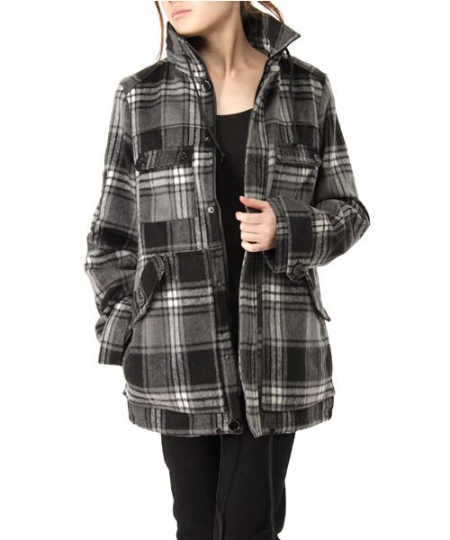 Jel'emets solo（ジェレメッツソロ）の「チェック柄スタンドカラーBZ（ブルゾン・レディース・グレー/レッド・SMALL/MEDIUM）」の5枚目の写真