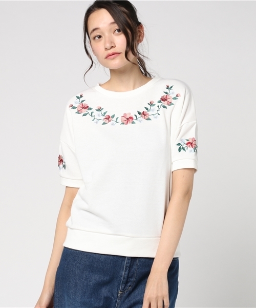 Ingni イング の 裏毛胸刺繍トップス半袖 レディース 17ｓｓ Tシャツ カットソー Wear