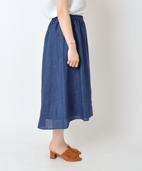 SHIPS（シップス）の「アイリッシュリネンフレアスカート◇（スカート・レディース・ピンク/ネイビー/ライトブルー・ONE SIZE）」の5枚目の写真