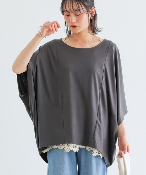n'OrLABEL(ノアールレーベル)の「ニュアンス着回しドルマンカットソー(Tシャツ/カットソー・レディース・チャコールグレー/ブルー/チェリーピンク/ブラック/カーキ/ライトグレー・FREE)」の16枚目の写真