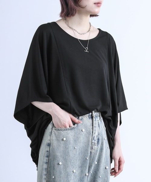 n'OrLABEL(ノアールレーベル)の「ニュアンス着回しドルマンカットソー(Tシャツ/カットソー・レディース・チャコールグレー/ブルー/チェリーピンク/ブラック/カーキ/ライトグレー・FREE)」の7枚目の写真