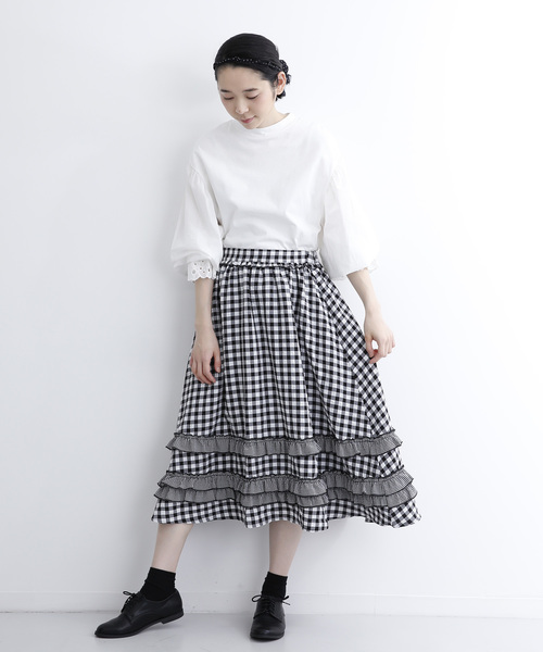 MERLOT（メルロー）の「チェック柄ティアードフリルスカート7350N（スカート・レディース・ブラック・FREE）」の6枚目の写真