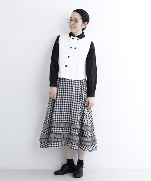 MERLOT（メルロー）の「チェック柄ティアードフリルスカート7350N（スカート・レディース・ブラック・FREE）」の7枚目の写真