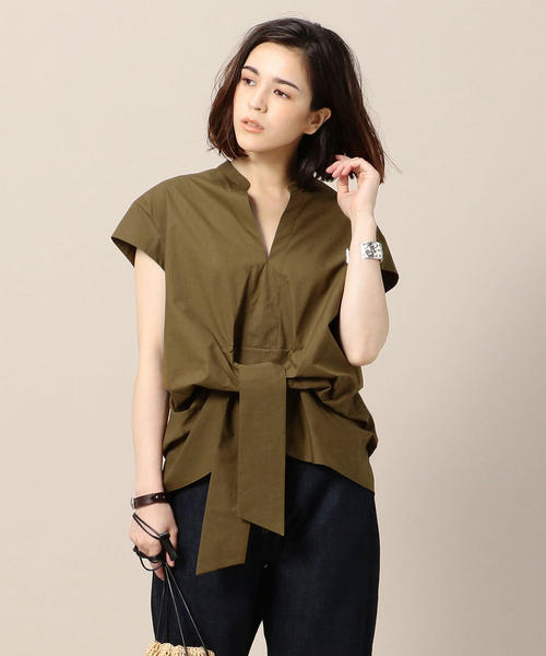 BEAUTY&YOUTH UNITED ARROWS（ビューティーアンドユースユナイテッドアローズ）の「BY タイプライターウエストリボンショートスリーブブラウス -手洗い可能- o（シャツ/ブラウス・レディース・ブラック/オリーブ/ホワイト・FREE）」の3枚目の写真