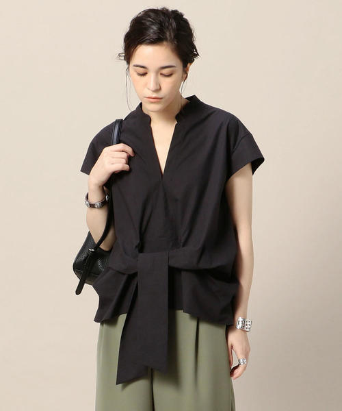BEAUTY&YOUTH UNITED ARROWS（ビューティーアンドユースユナイテッドアローズ）の「BY タイプライターウエストリボンショートスリーブブラウス -手洗い可能- o（シャツ/ブラウス・レディース・ブラック/オリーブ/ホワイト・FREE）」の2枚目の写真