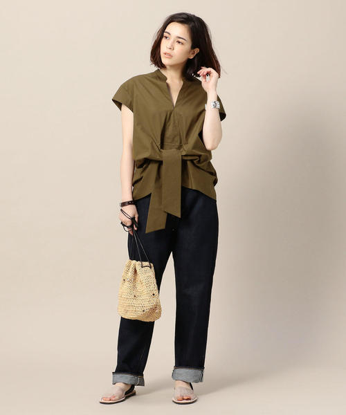 BEAUTY&YOUTH UNITED ARROWS（ビューティーアンドユースユナイテッドアローズ）の「BY タイプライターウエストリボンショートスリーブブラウス -手洗い可能- o（シャツ/ブラウス・レディース・ブラック/オリーブ/ホワイト・FREE）」の13枚目の写真