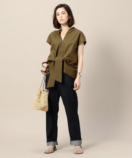 BEAUTY&YOUTH UNITED ARROWS（ビューティーアンドユースユナイテッドアローズ）の「BY タイプライターウエストリボンショートスリーブブラウス -手洗い可能- o（シャツ/ブラウス・レディース・ブラック/オリーブ/ホワイト・FREE）」の7枚目の写真