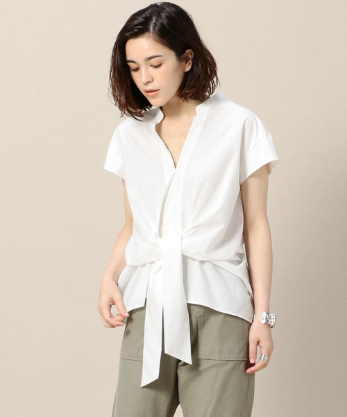 BEAUTY&YOUTH UNITED ARROWS（ビューティーアンドユースユナイテッドアローズ）の「BY タイプライターウエストリボンショートスリーブブラウス -手洗い可能- o（シャツ/ブラウス・レディース・ブラック/オリーブ/ホワイト・FREE）」の6枚目の写真