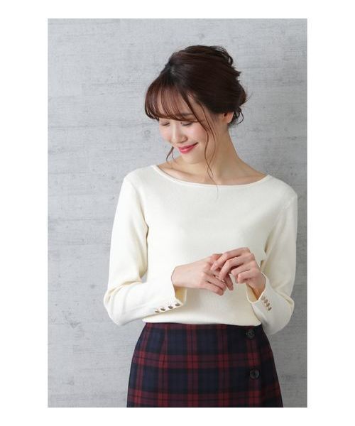 NATURAL BEAUTY BASIC（ナチュラルビューティーベーシック）の「【CanCamコラボ】ボートネックリブニット（ニット/セーター・レディース・ネイビー/オフホワイト/ピンク/グリーン・MEDIUM）」の2枚目の写真