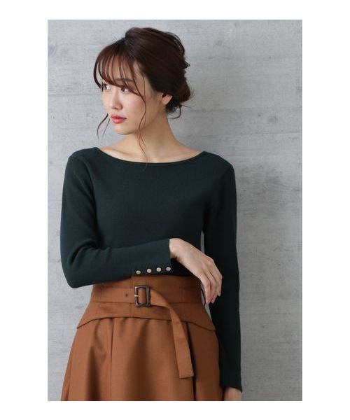 NATURAL BEAUTY BASIC（ナチュラルビューティーベーシック）の「【CanCamコラボ】ボートネックリブニット（ニット/セーター・レディース・ネイビー/オフホワイト/ピンク/グリーン・MEDIUM）」の3枚目の写真