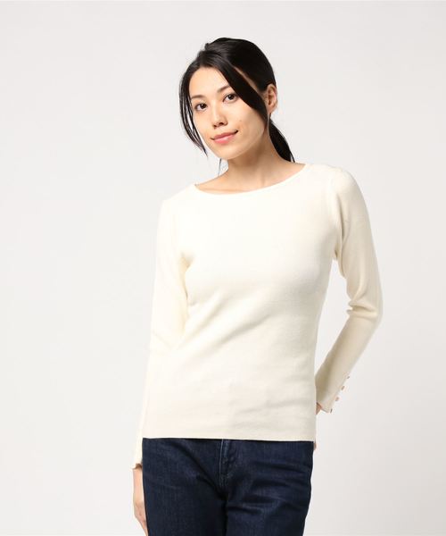 NATURAL BEAUTY BASIC（ナチュラルビューティーベーシック）の「【CanCamコラボ】ボートネックリブニット（ニット/セーター・レディース・ネイビー/オフホワイト/ピンク/グリーン・MEDIUM）」の7枚目の写真