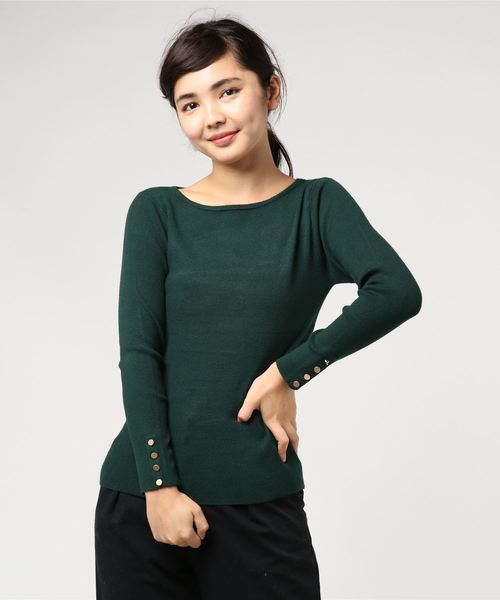 NATURAL BEAUTY BASIC（ナチュラルビューティーベーシック）の「【CanCamコラボ】ボートネックリブニット（ニット/セーター・レディース・ネイビー/オフホワイト/ピンク/グリーン・MEDIUM）」の8枚目の写真