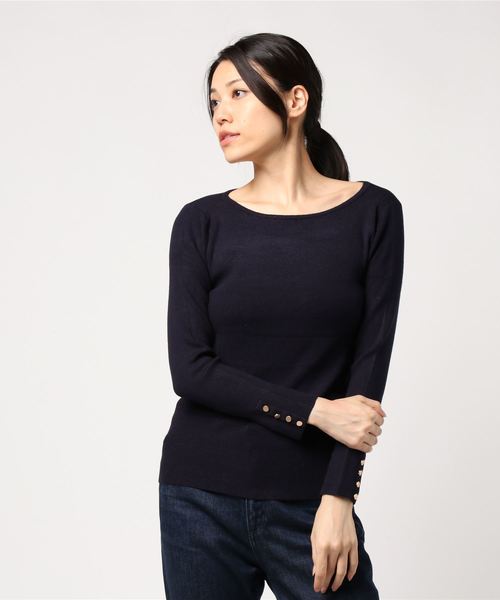 NATURAL BEAUTY BASIC（ナチュラルビューティーベーシック）の「【CanCamコラボ】ボートネックリブニット（ニット/セーター・レディース・ネイビー/オフホワイト/ピンク/グリーン・MEDIUM）」の9枚目の写真