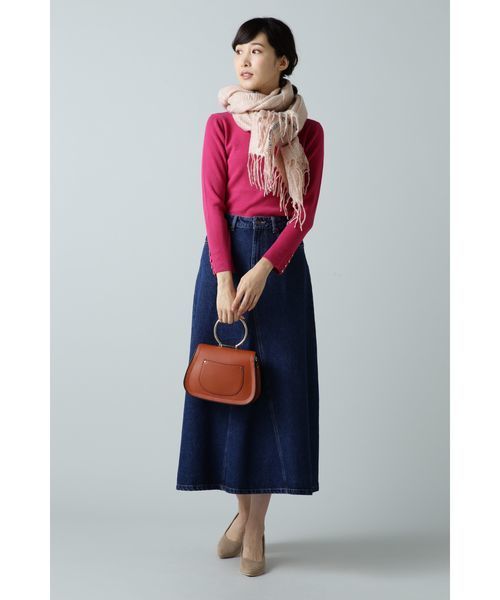 NATURAL BEAUTY BASIC（ナチュラルビューティーベーシック）の「【CanCamコラボ】ボートネックリブニット（ニット/セーター・レディース・ネイビー/オフホワイト/ピンク/グリーン・MEDIUM）」の14枚目の写真