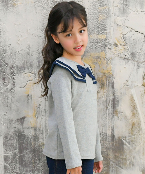 Bee des Bee（ビーデスビー）の「長袖デザイントップス（Tシャツ/カットソー・キッズ・ブラック×ホワイト/ホワイト×ネイビー/ブラック/ネイビー/グレー/ピンク/アイボリー/ライトブラウン/グレー系その他/ブラウン系その他/ブルー系その他/ワイン/ピンク系その他2/ブラウン系その他2/ブルー系その他2/ピンク系その他/ミント/コーラルピンク/グリーン系その他/ラベンダー/チャコール/パープル系その他/ベージュ/グレー系その他2/パープル系その他2/ブラック系その他2/ブラック系その他3/ベージュ系その他/グリーン系その他2/ピンク系その他3/ブラウン系その他3/ライトベージュ/ブルー系その他3/ブルー × パープル・90cm/100cm/110cm/120cm/130cm/140cm/150cm）」の8枚目の写真