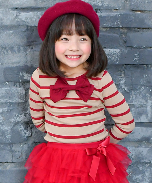 Bee des Bee（ビーデスビー）の「長袖デザイントップス（Tシャツ/カットソー・キッズ・ブラック×ホワイト/ホワイト×ネイビー/ブラック/ネイビー/グレー/ピンク/アイボリー/ライトブラウン/グレー系その他/ブラウン系その他/ブルー系その他/ワイン/ピンク系その他2/ブラウン系その他2/ブルー系その他2/ピンク系その他/ミント/コーラルピンク/グリーン系その他/ラベンダー/チャコール/パープル系その他/ベージュ/グレー系その他2/パープル系その他2/ブラック系その他2/ブラック系その他3/ベージュ系その他/グリーン系その他2/ピンク系その他3/ブラウン系その他3/ライトベージュ/ブルー系その他3/ブルー × パープル・90cm/100cm/110cm/120cm/130cm/140cm/150cm）」の13枚目の写真