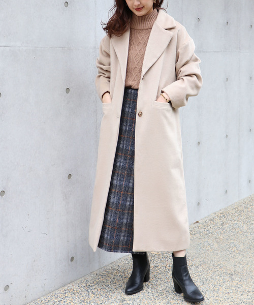 &g'aime(アンジェム)の「【&g'aime】チェスターロングコート(チェスターコート・レディース・ブラック/ダークブラウン/グレー/ベージュ・FREE)」の4枚目の写真