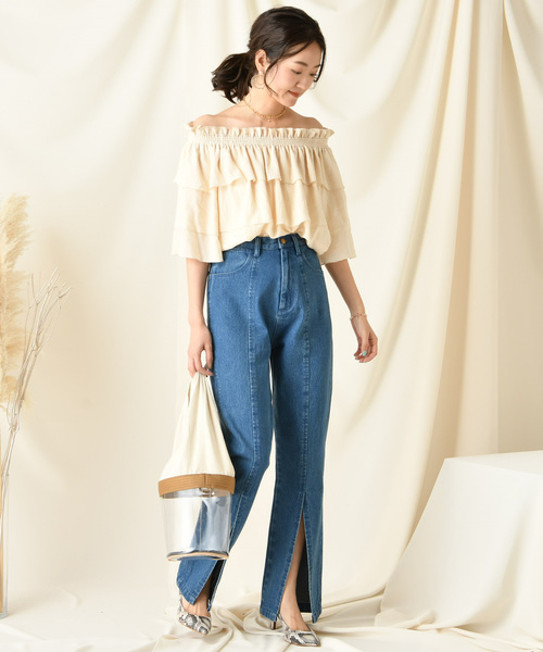 ★こはく★DeuxiemeClasse SURT スリットデニムパンツM ミューズ ドゥーズィエムクラス【SURT/サート】 スリットデニムパンツ 38