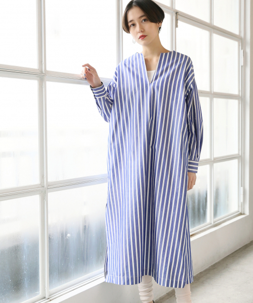 LOWRYS FARM（ローリーズファーム）の「スキッパーシャツワンピース　826326（シャツワンピース・レディース・ブラック/オフホワイト/ブルー/ベージュ・FREE）」の7枚目の写真