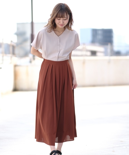 TRUDEA(トルディア)の「リネンライクロングスカート(スカート・レディース・ネイビー/ブラウン/イエロー/オレンジ/ブルー/キャメル・MEDIUM)」の1枚目の写真
