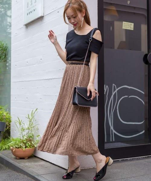 SpRay（スプレイ）の「レオパード柄消しプリーツスカート（スカート・レディース・ブラック/ベージュ/キャメル・FREE）」の9枚目の写真